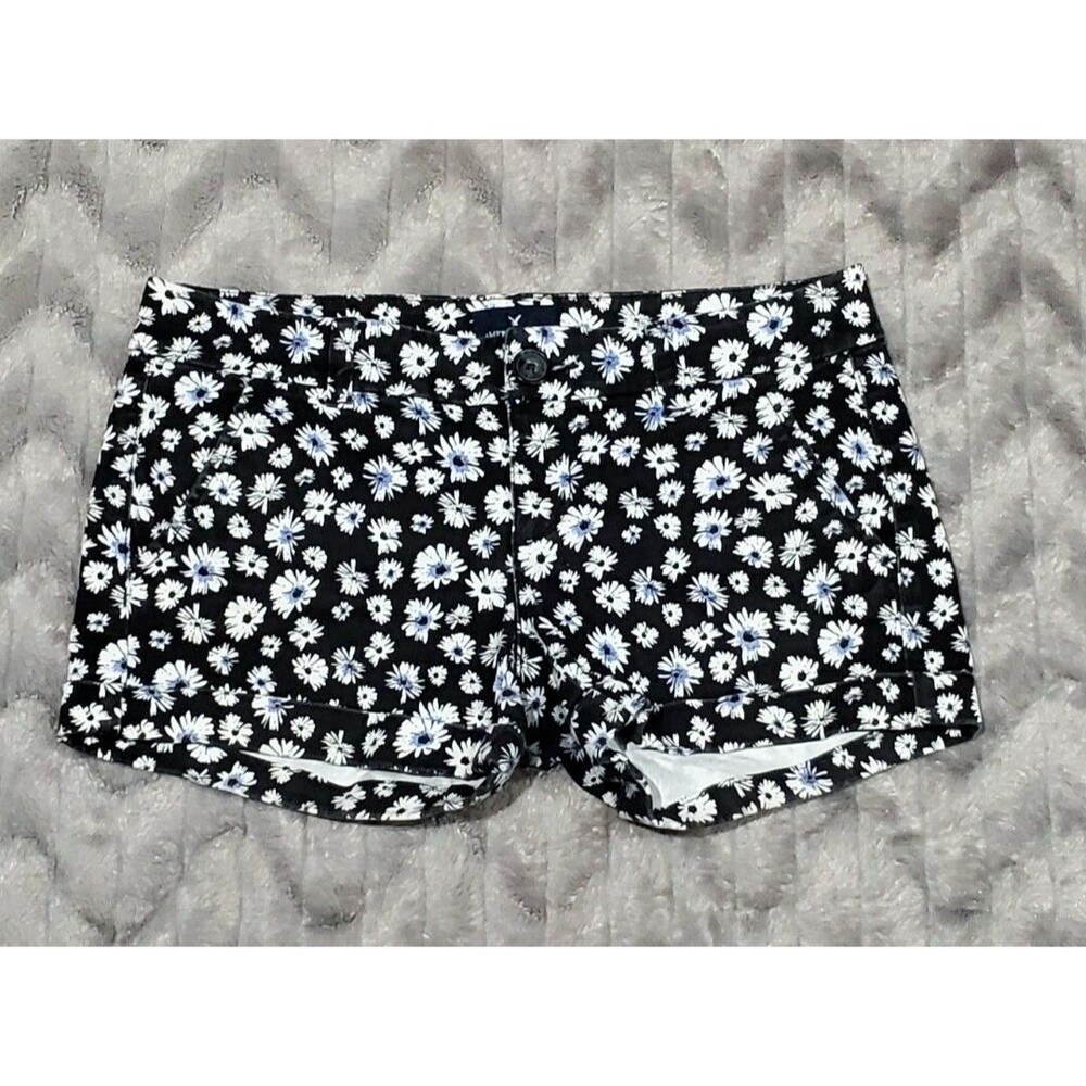 American Eagle Womens Juniors Size 0 Blue Flowers Daisies Midi Stretch Shorts